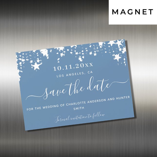 Invitation Magnétique Mariage étoile blanche bleu Dusty enregistrer l'ai (Créateur téléchargé)