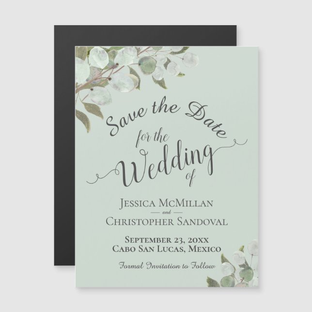 Invitation Magnétique Mariage Eucalyptus Enregistrer la date Monnaie de  (Devant / Derrière)
