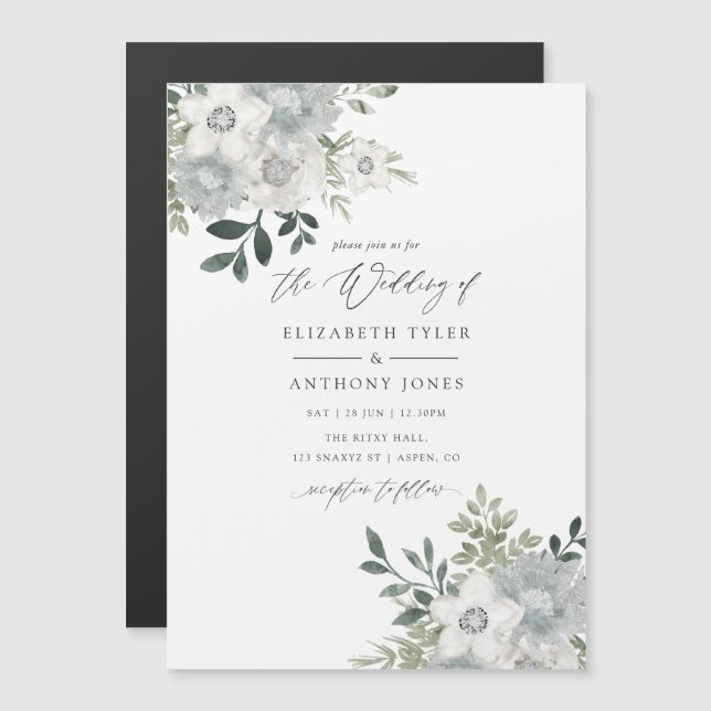 Invitation Magnétique Mariage Eucalyptus géométrique de la taille d'arge (Devant / Derrière)
