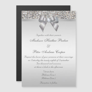 Invitation Magnétique Mariage Faux Séquins Argent Bow