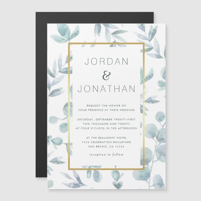 Invitation Magnétique Mariage Feuille de l'aquarelle botanique de charme (Devant / Derrière)