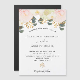 Invitation Magnétique Mariage floral blanc or verdure
