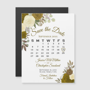 Invitation Magnétique Mariage Floral en or rustique Enregistrer le calen