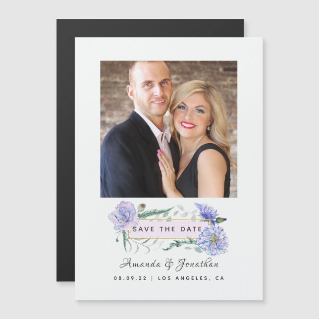 Invitation Magnétique Mariage floral rose et menthe rouge Enregistrer la (Devant / Derrière)