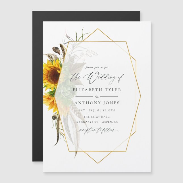 Invitation Magnétique Mariage géométrique tournesol rustique (Devant / Derrière)