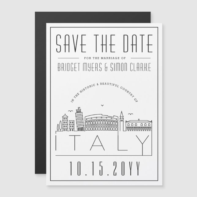 Invitation Magnétique Mariage italien | Skyline stylisée Enregistrer la  (Devant / Derrière)