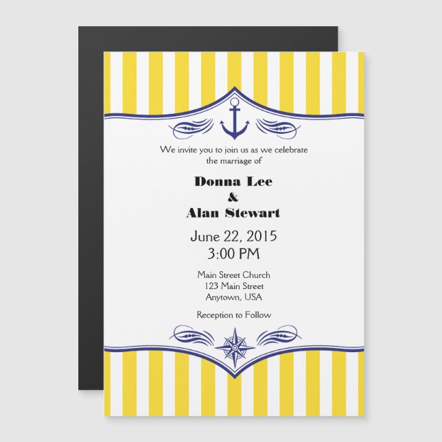 Invitation Magnétique Mariage magnétique bleu jaune Nautique Invite (Devant / Derrière)