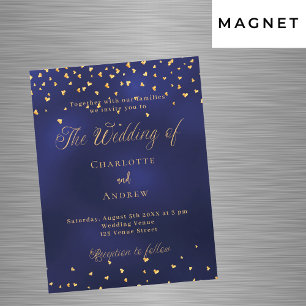 Invitation Magnétique Mariage marine bleu or coeur script luxe