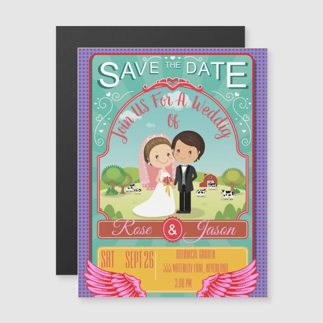 Invitation Magnétique Mariage Mignon (Devant / Derrière)