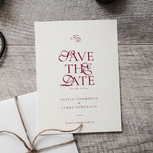 Invitation Magnétique Mariage Minimaliste Monogramme Script Bourgogne Pr