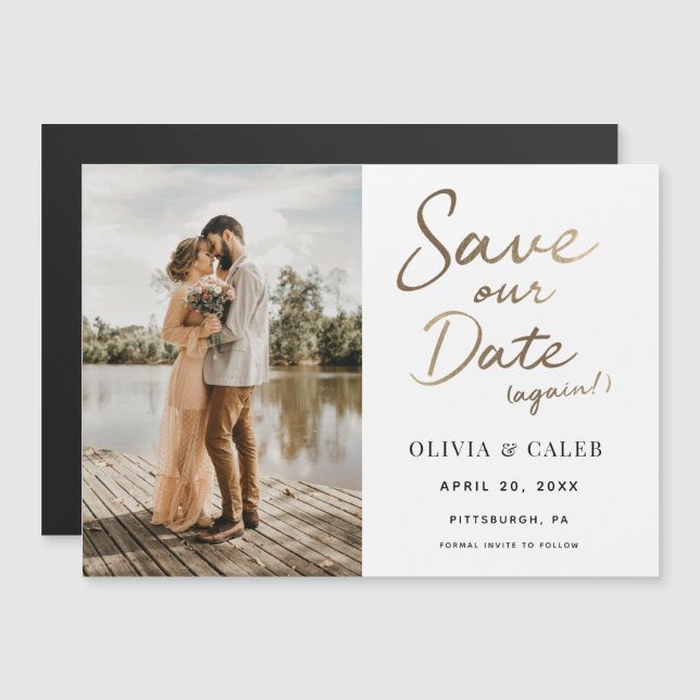 Invitation Magnétique Mariage moderne Sauvons notre date de nouveau Magn (Devant / Derrière)