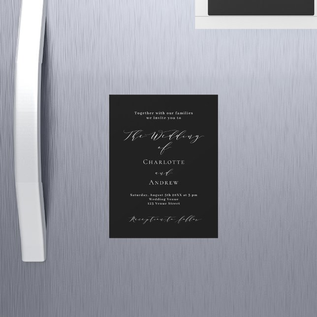 Invitation Magnétique Mariage noir blanc formel luxe moderne (Créateur téléchargé)