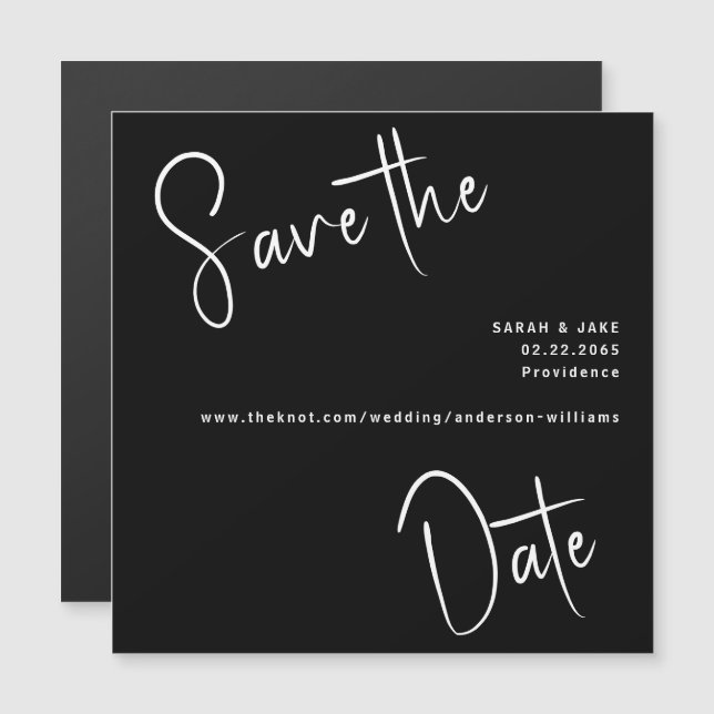 Invitation Magnétique Mariage noir simple Enregistrer la date (Devant / Derrière)