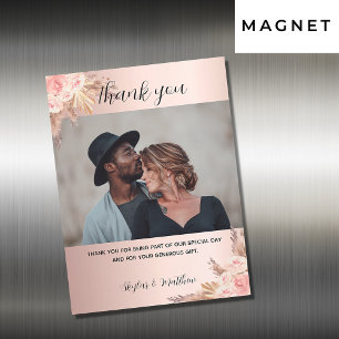Invitation Magnétique Mariage pampas herbe rose photo merci aimant