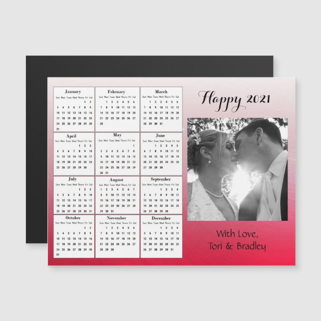 Invitation Magnétique Mariage Photo Red Gradient Mini Calendrier 2021 (Devant / Derrière)