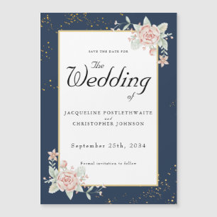Invitation Magnétique Mariage Rose Bleu Marine Enregistrer La Date