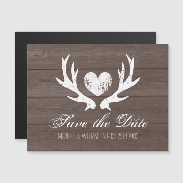 Invitation Magnétique Mariage rustique de cerf de bois enregistrer la da (Devant / Derrière)