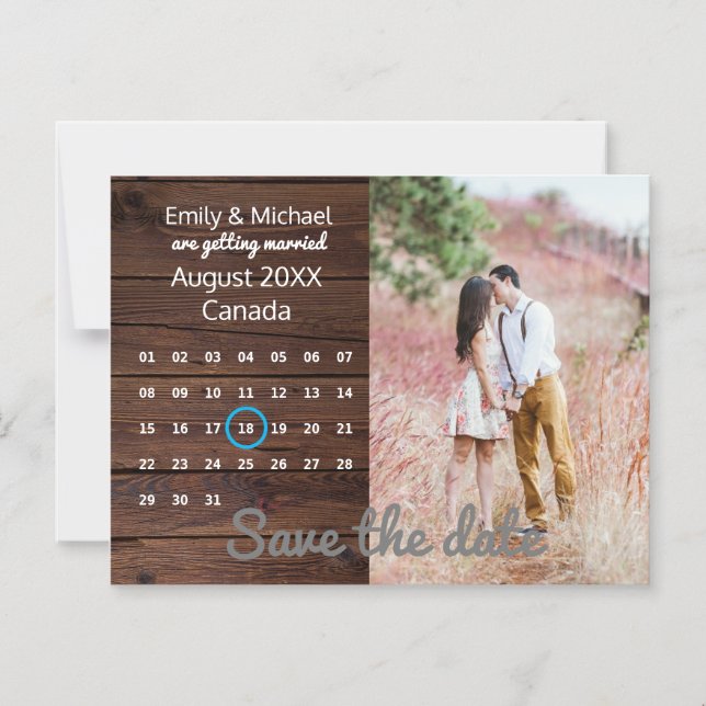 Invitation Magnétique Mariage rustique Enregistrer La Date CALENDRIER PH (Recto)