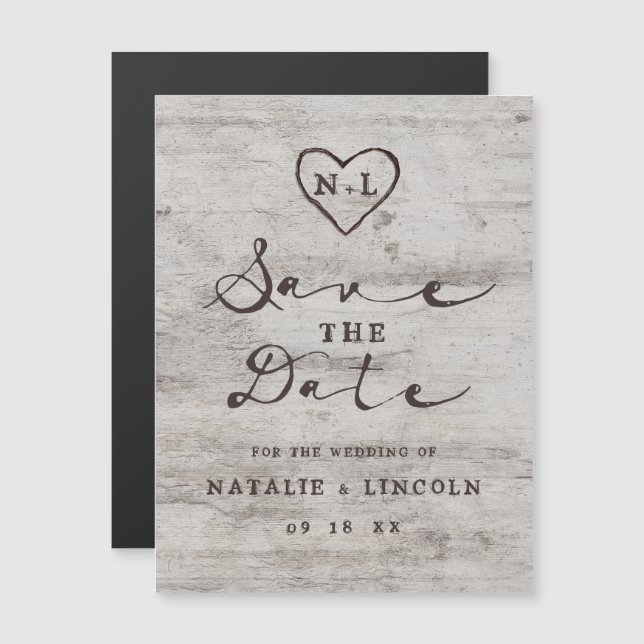 Invitation Magnétique Mariage rustique Sauvez la date (Devant / Derrière)