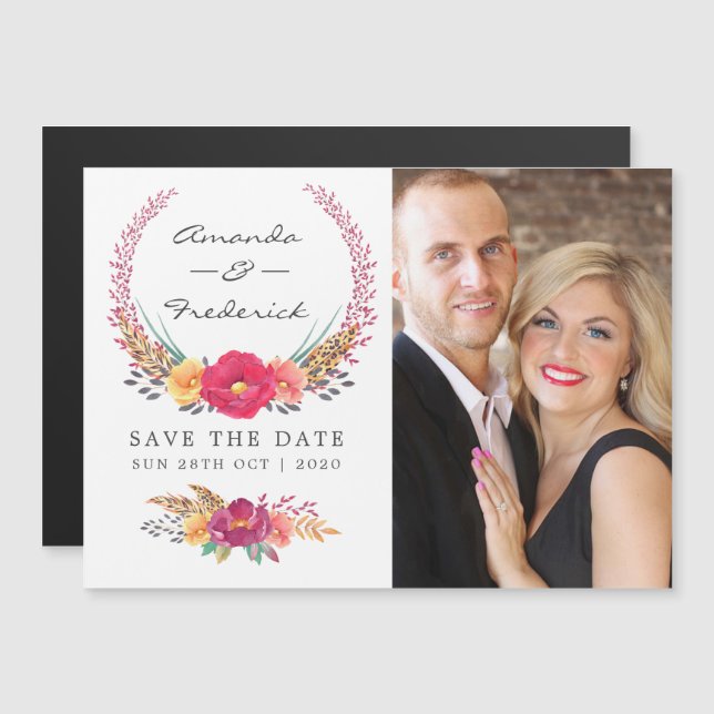 Invitation Magnétique Mariage Safari Floral Aquarelle Enregistrer la Dat (Devant / Derrière)
