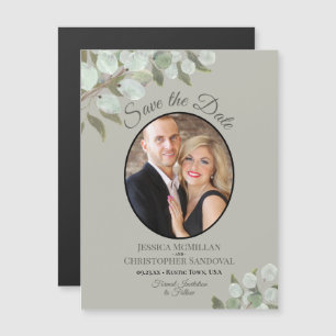 Invitation Magnétique Mariage Sauvez la date Photo & Verdure Sage