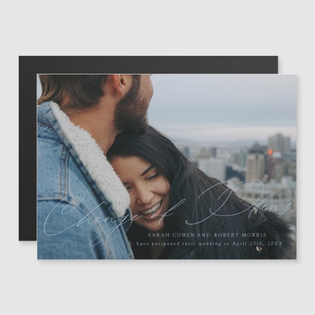 Invitation Magnétique Mariage scénarisé Sky Blue Changement de date (Devant / Derrière)