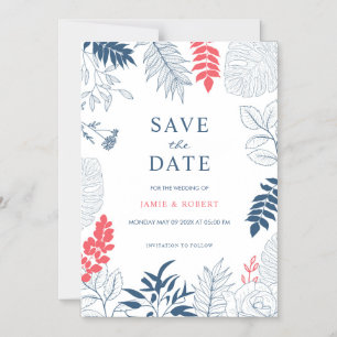 Invitation Magnétique Mariage tropical Arrière - plan de cadre floral