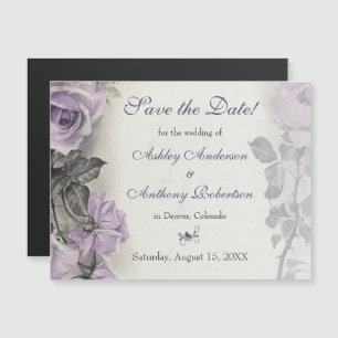 Invitation Magnétique Mariage vintage de Rose violet Enregistrer l'aiman