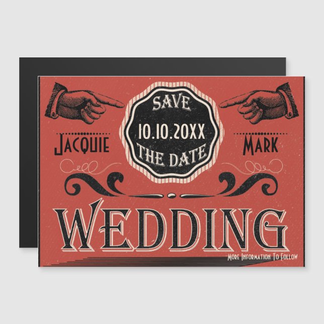 Invitation Magnétique Mariage Vintage Enregistrer La Date (Devant / Derrière)