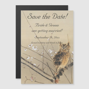 Invitation Magnétique Mariage Vintage Épargnez la Date, Hibou Japonais
