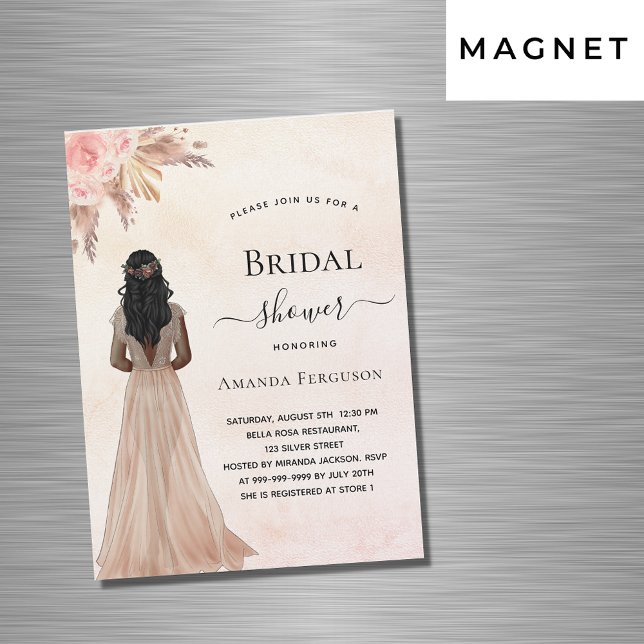 Invitation Magnétique Mariée mariée rose or blush pampas luxe (Créateur téléchargé)