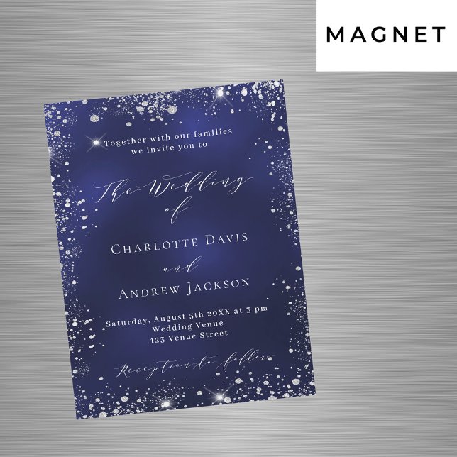 Invitation Magnétique Marine bleu argent moderne luxe mariage (Créateur téléchargé)