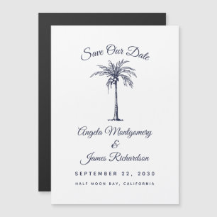 Invitation Magnétique Marine moderne Blue Palm Beach Mariage Sauvez la d