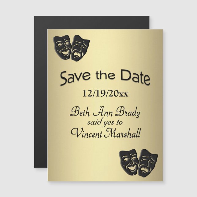 Invitation Magnétique Masques de théâtre Enregistrer la date (Devant / Derrière)