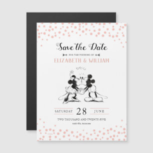 Invitation Magnétique Mickey & Minnie Confetti rose Enregistrer la dat