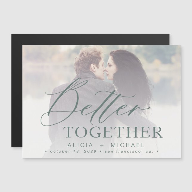 Invitation Magnétique Mieux ensemble script photo mariage enregistrer la (Devant / Derrière)