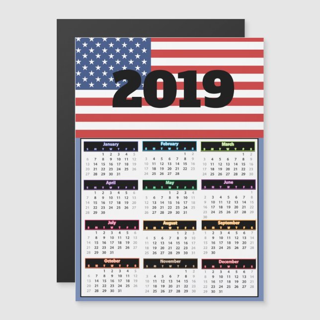 Invitation Magnétique Mini calendrier du drapeau américain 2019 (Devant / Derrière)