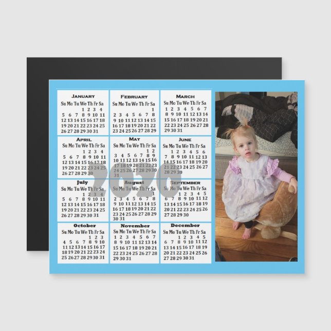Invitation Magnétique Mini calendrier photo couleur personnalisée (Devant / Derrière)