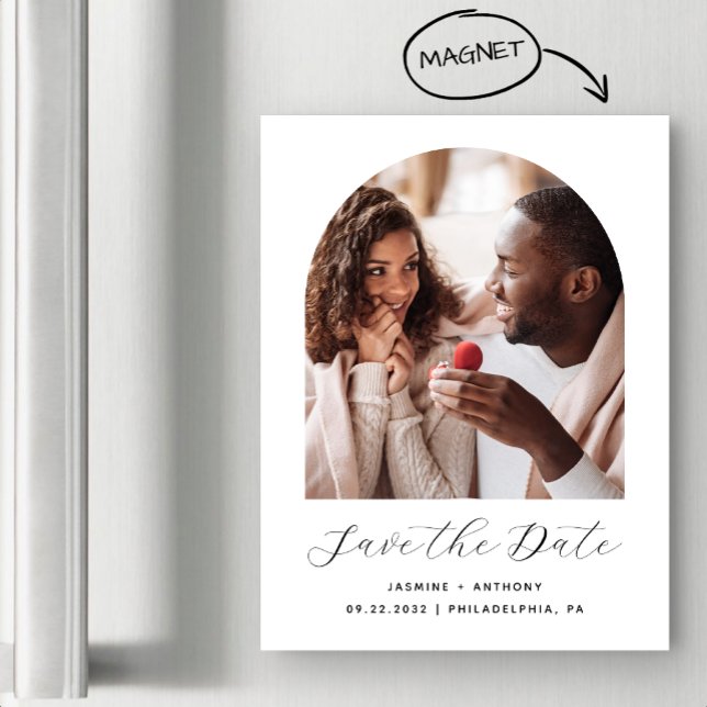 Invitation Magnétique Minimal Boho Photo Arche Noir Blanc Save the Date (Créateur téléchargé)