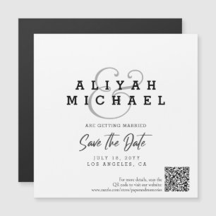 Invitation Magnétique Minimal Enregistrer La Date QR Code Noir Blanc Mar