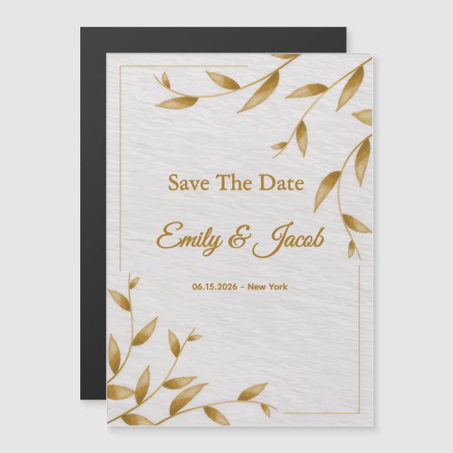 Invitation Magnétique Minimalist Gold Frame Save The Date Card | Elegant (Devant / Derrière)