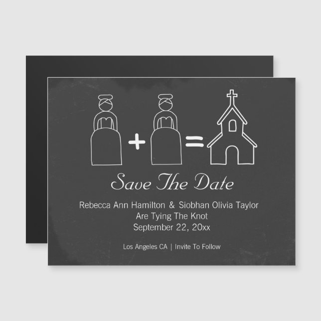 Invitation Magnétique Mme et Mme Doodle Church Sauvez la date Mariage (Devant / Derrière)