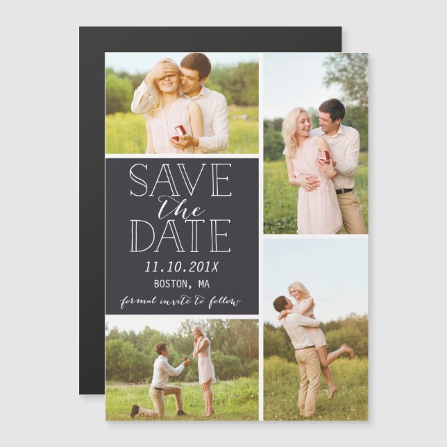 Invitation Magnétique Modern Save The Date 4 Photo Classic Collage (Devant / Derrière)