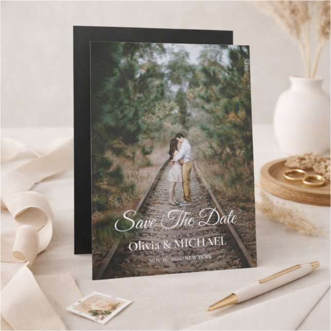Invitation Magnétique Modern Script Elegant Wedding Photo Save The Date (Créateur téléchargé)