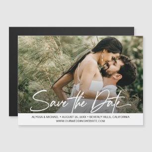Invitation Magnétique Modern Script Photo Wedding Enregistrer la date