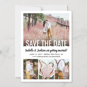Invitation Magnétique Modern Simple Quatre Photo Mariage Enregistrer la 