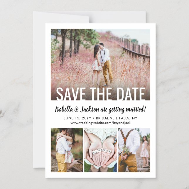 Invitation Magnétique Modern Simple Quatre Photo Mariage Enregistrer la  (Recto)