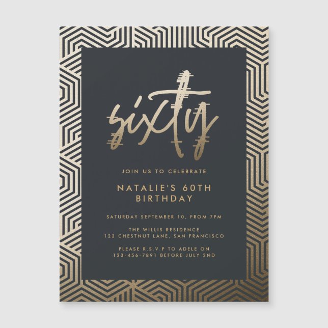 Invitation Magnétique Moderne 60e anniversaire simple élégant script élé (Devant)