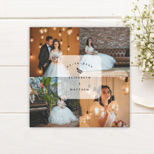 Invitation Magnétique Moderne Elegant 4 Photo Collage Mariage Merci