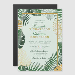 Invitation Magnétique Moderne Green Tropical Palm Feuille Mariage tendan